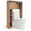 Airfind 4-Tier Over The Toilet Storage Cabinet with Sliding Barn Door and Storage Shelves, 154 lbs Capacity, Engineered Wood MDF Frame, Brown
