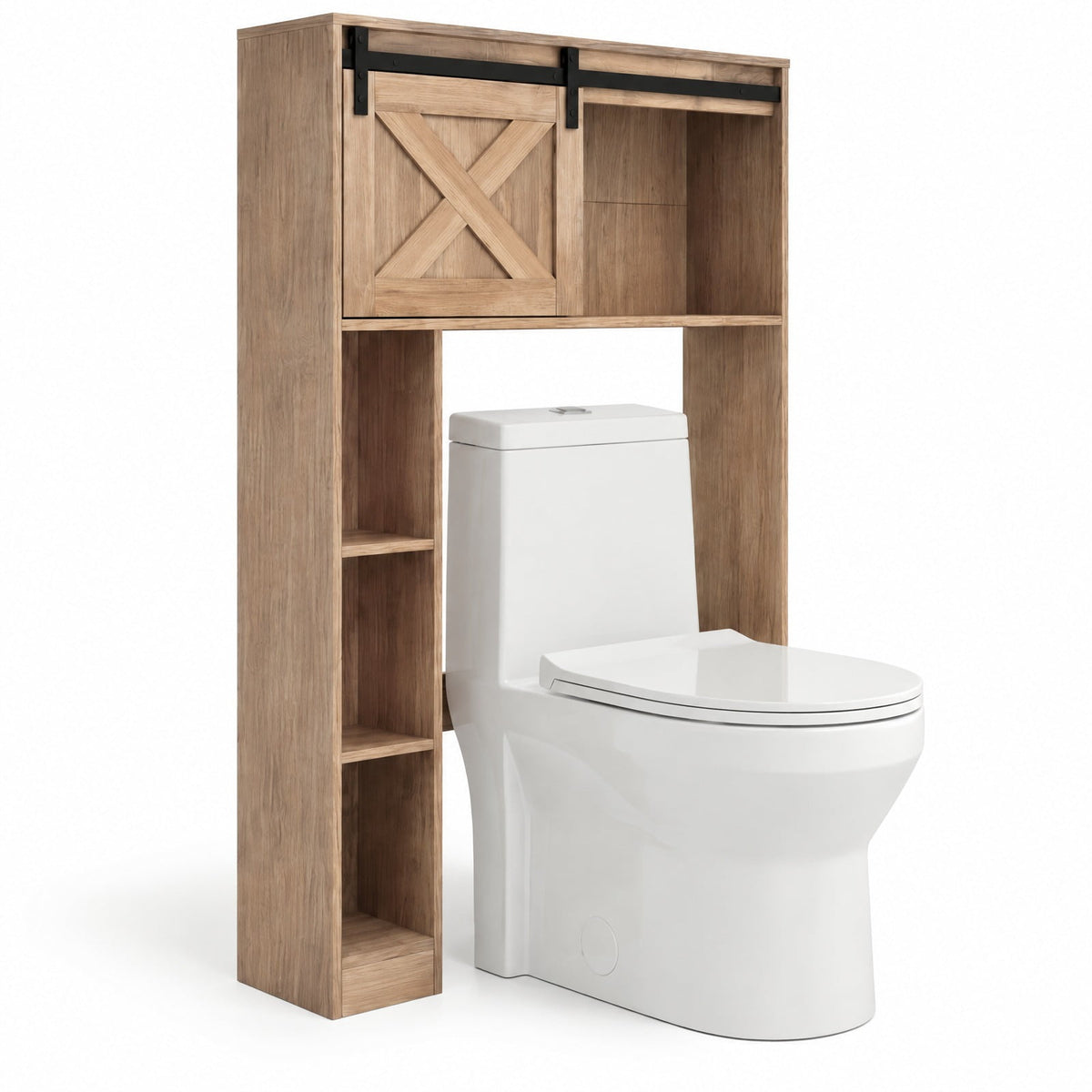 Airfind 4-Tier Over The Toilet Storage Cabinet with Sliding Barn Door and Storage Shelves, 154 lbs Capacity, Engineered Wood MDF Frame, Brown