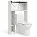 Airfind 4-Tier Over The Toilet Storage Cabinet with Sliding Barn Door and Storage Shelves, 154 lbs Capacity, Engineered Wood MDF Frame, White