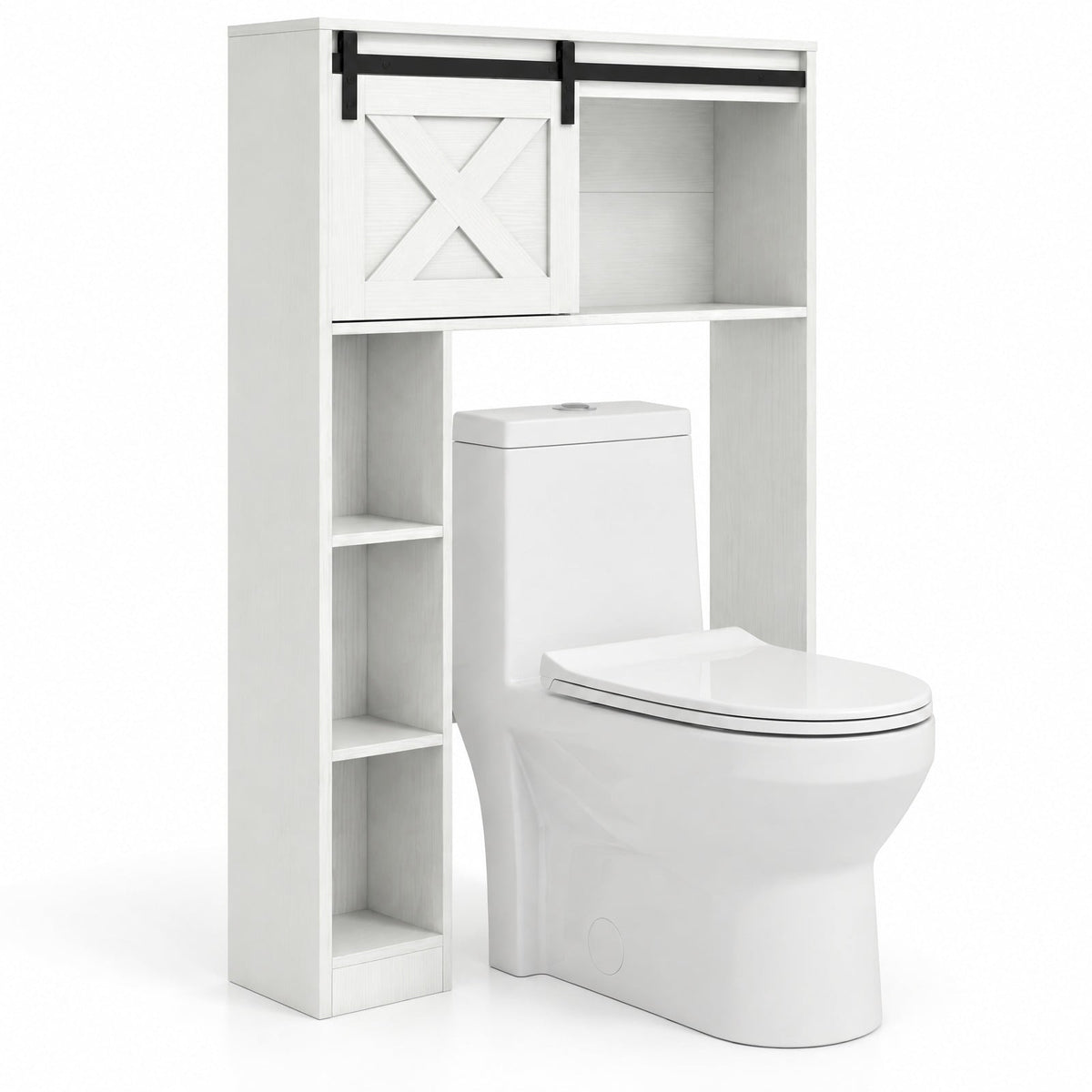 Airfind 4-Tier Over The Toilet Storage Cabinet with Sliding Barn Door and Storage Shelves, 154 lbs Capacity, Engineered Wood MDF Frame, White