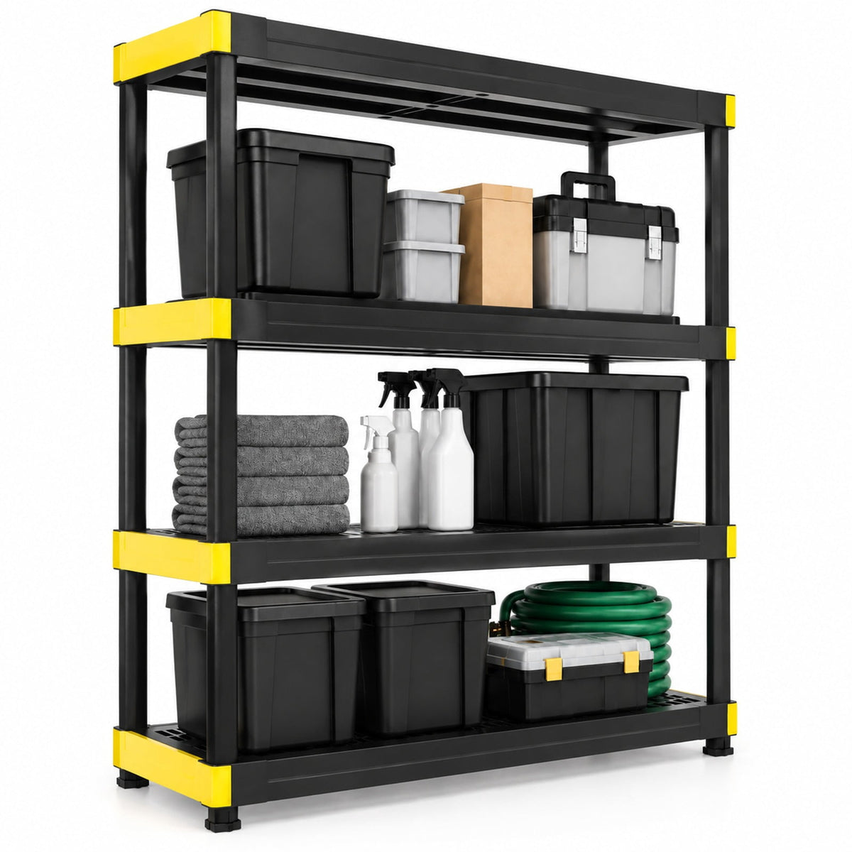 Airfind 4-Tier Plastic Storage Shelf Heavy-Duty Utility Rack Freestanding Storage Rack, PP Frame, 47.5in x 17.5in x 55.5in Footprint, Black