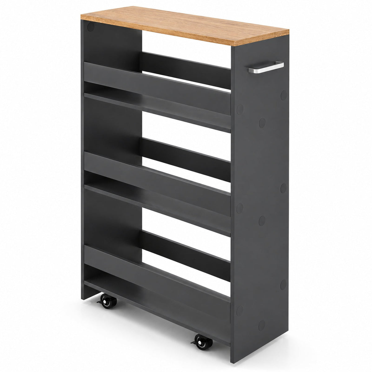 Airfind 4-Tier Rolling Storage Cart Slim Kitchen Cart on Wheels with Open Shelves and Handle, 15 lbs Capacity, Engineered Wood Metal Frame, Gray