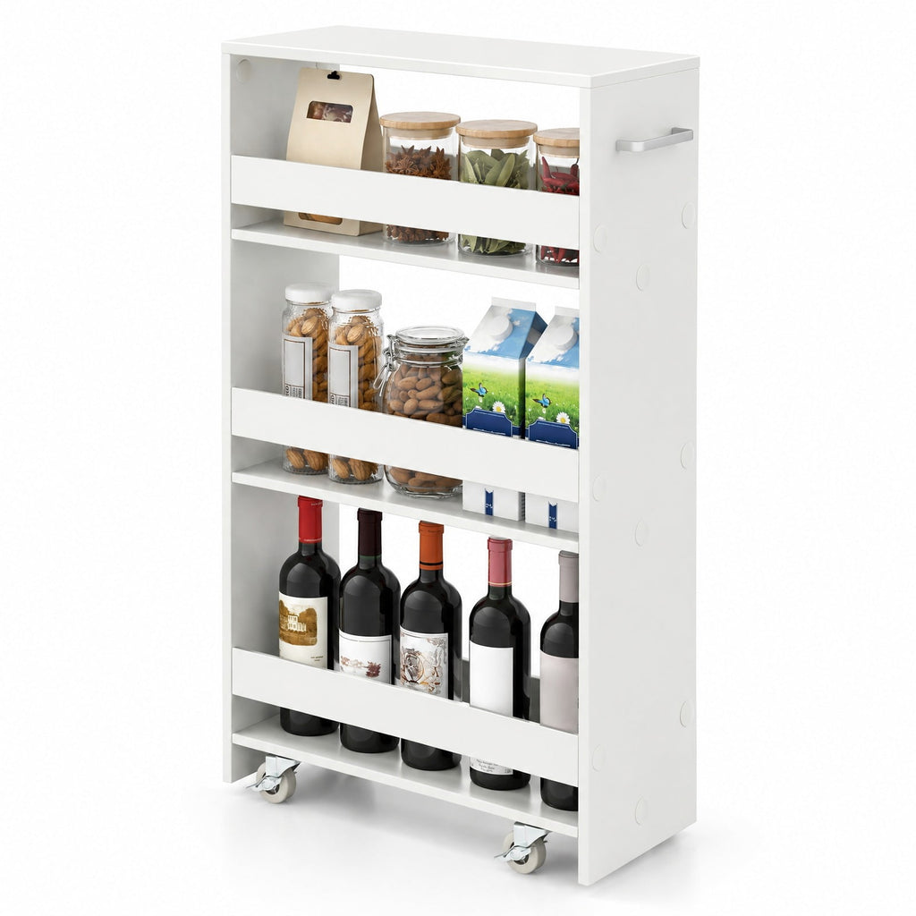 Airfind 4-Tier Rolling Storage Cart Slim Kitchen Cart on Wheels with Open Shelves and Handle, 15 lbs Capacity, Engineered Wood Metal Frame, White