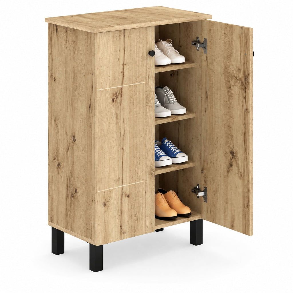 Airfind 4-Tier Shoe Organizer with Removable Shelves and 2 Doors, 88 lbs Capacity, MDF Engineered Wood Frame, 24 Inch x 13.5 Inch x 36 Inch Footprint, Natural