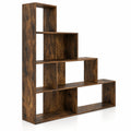 Airfind 4-Tier Stepped Bookshelf Freestanding Ladder Storage Shelf with 6 Cubes, 400 lbs Capacity, Engineered Wood Frame, 60in x 11in x 64in Footprint