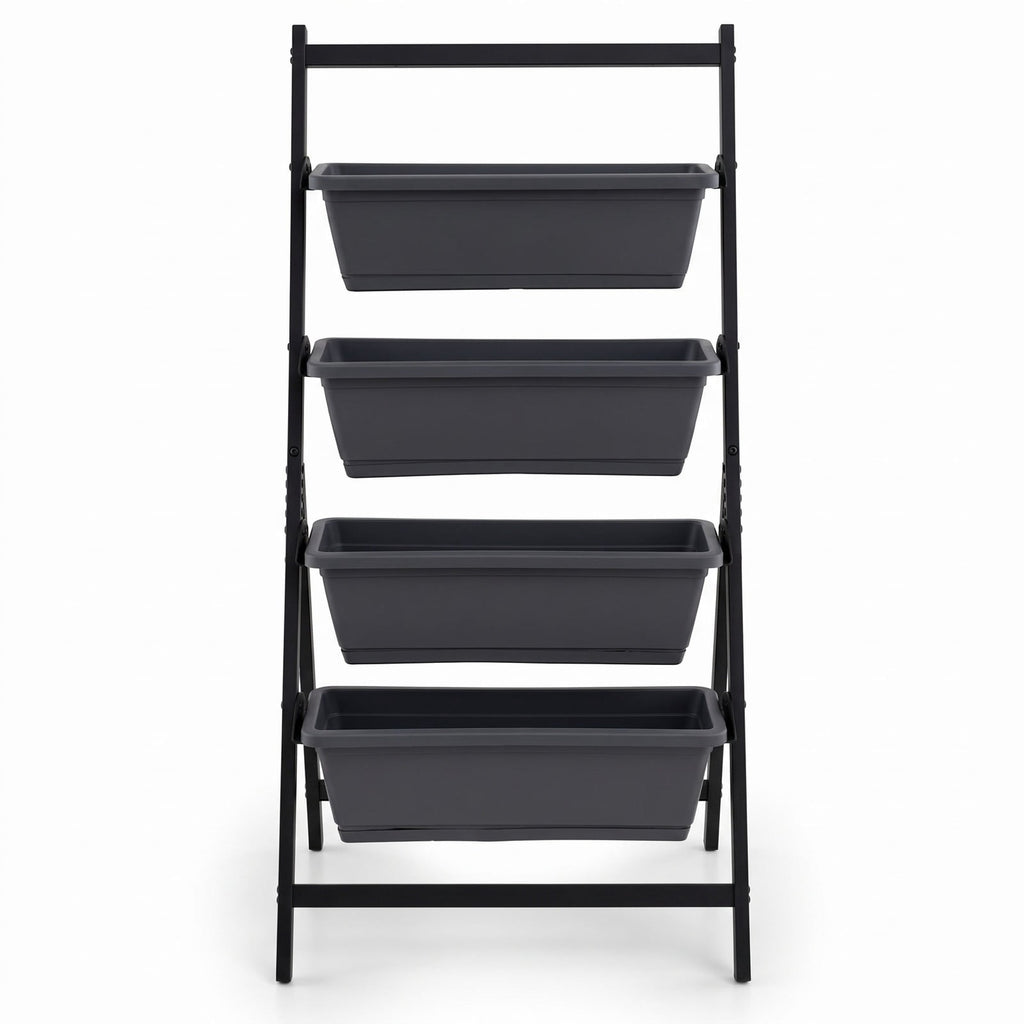 Airfind 4-Tier Vertical Raised Garden Bed with 4 Containers and Drainage Holes, Plastic Metal Frame, 26 x 20 x 49 Footprint, Black