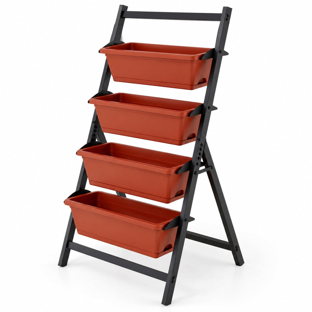 Airfind 4-Tier Vertical Raised Garden Bed with Drainage Holes and 4 Containers, Plastic Metal Frame, 26 x 20 x 49 Footprint, Red