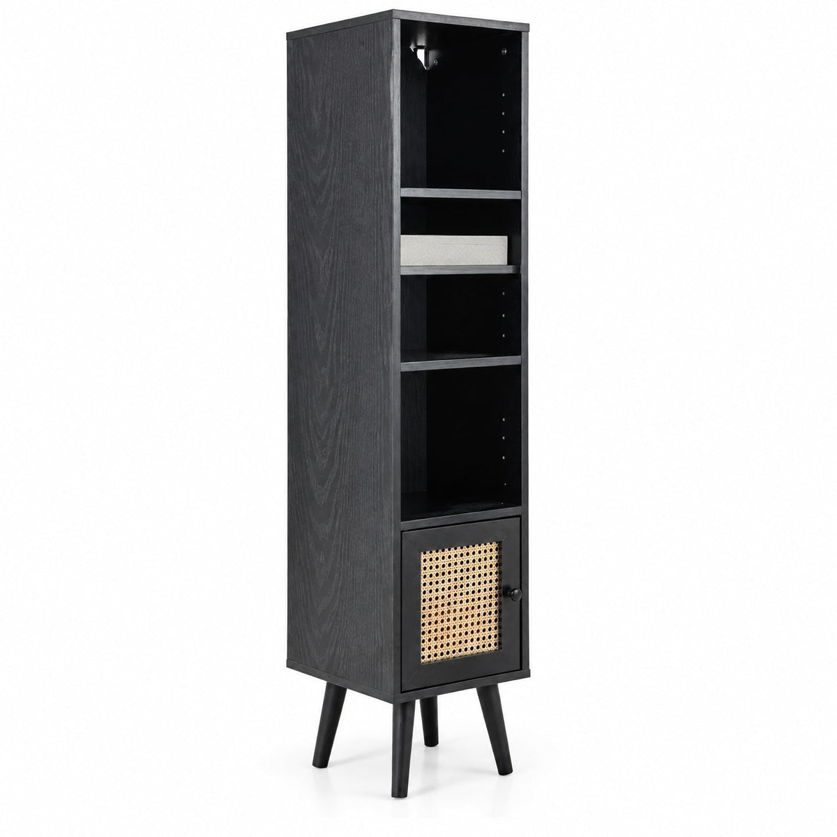 Airfind 4 Tiers Rattan Storage Cabinet with Slim Design, 135 lbs Capacity, Engineered Wood Solid Wood Rattan Frame, 12 x 12 x 54 Footprint, Black