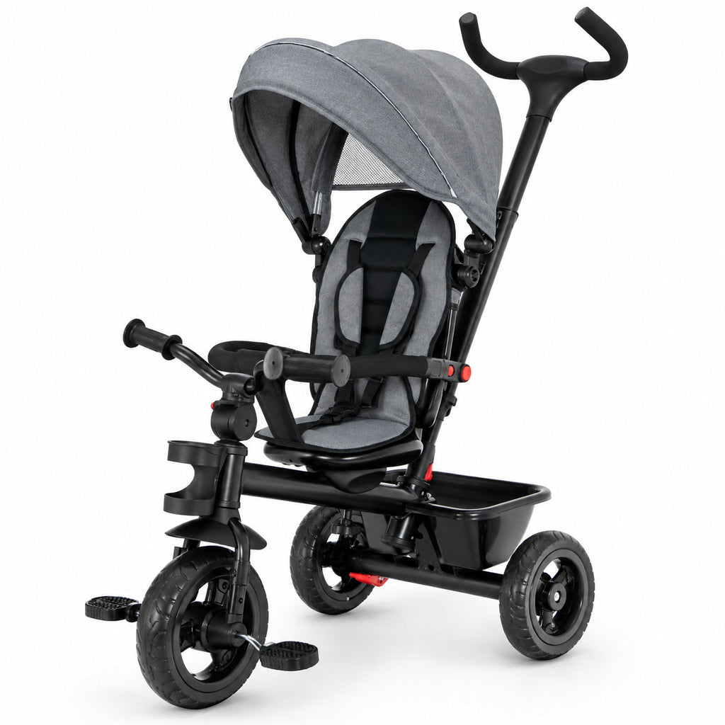 Airfind 4-in-1 Baby Tricycle Toddler Trike with Convertible Seat, 55 lbs Capacity, Steel polyester fabric PP EVA Frame, Gray