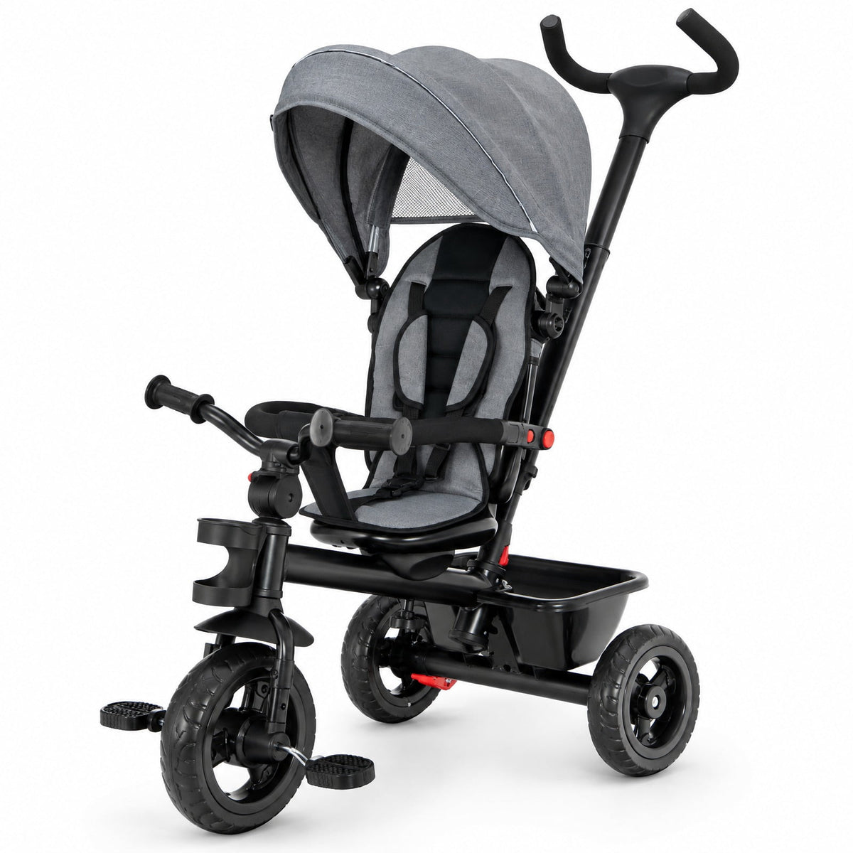Airfind 4-in-1 Baby Tricycle Toddler Trike with Convertible Seat, 55 lbs Capacity, Steel polyester fabric PP EVA Frame, Gray
