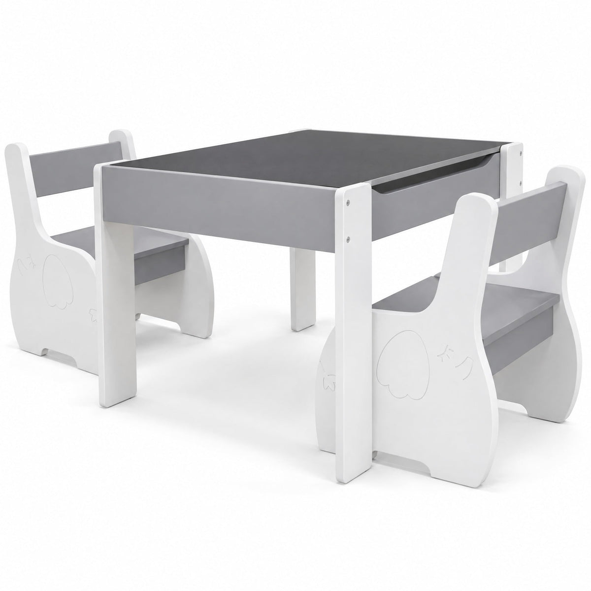 Airfind 4-in-1 Wooden Activity Kids Table and Chairs with Storage and Detachable Blackboard, 66 lbs Capacity, MDF Frame, for 3-6 Years old, Gray