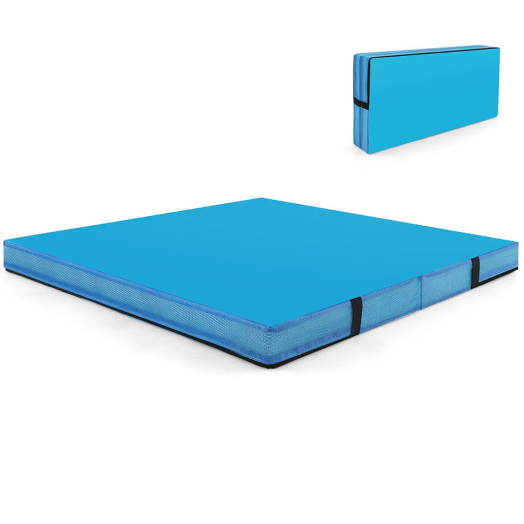 Airfind 4 x 4 FT Bi-Folding Gymnastic Tumbling Mat with Carry Straps and Washable Cover, 4 Inch Thick Foam Exercise Mat, Blue
