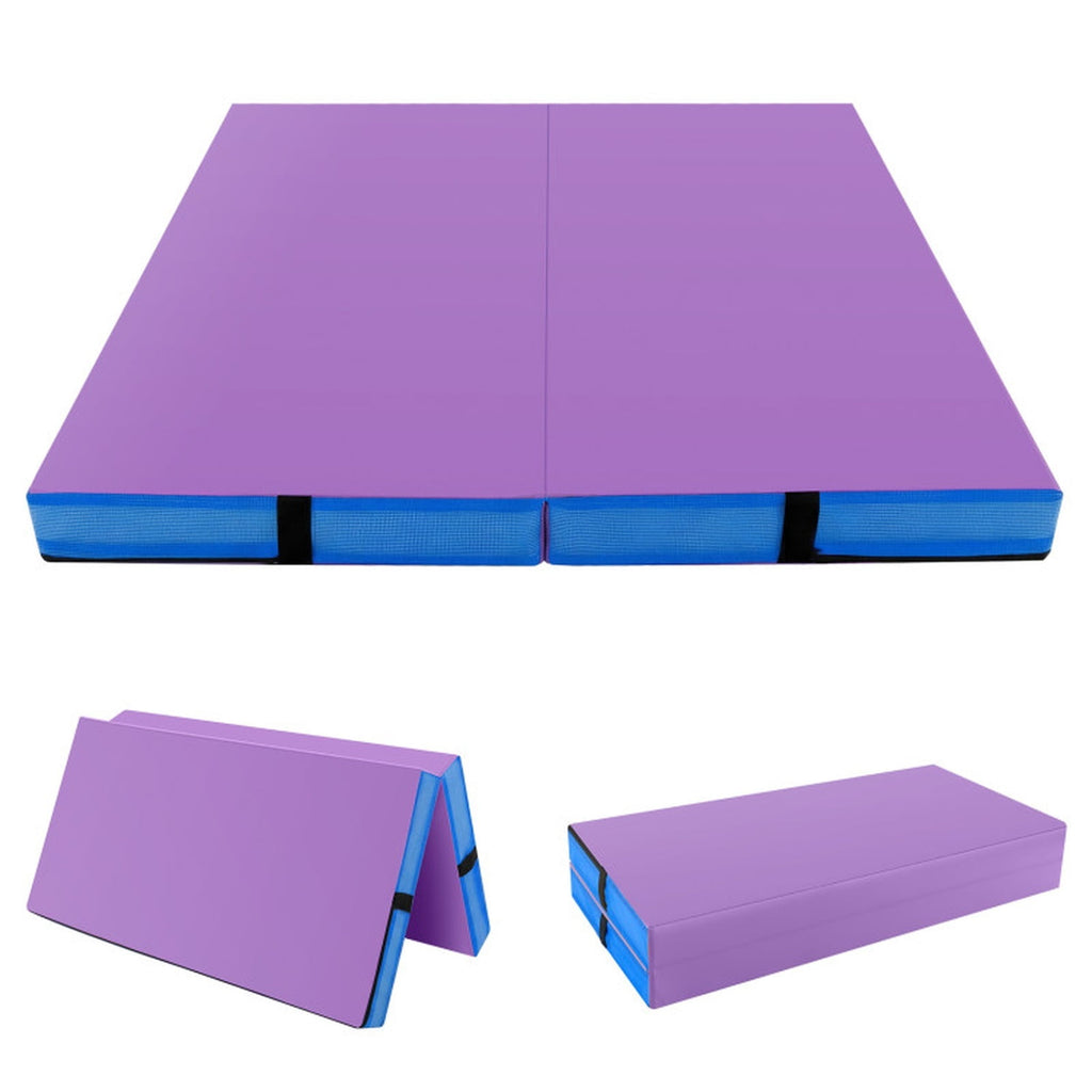 Airfind 4 x 4 FT Bi-Folding Gymnastic Tumbling Mat with Carry Straps and Washable Cover, 4 Inch Thick Foam Exercise Mat, Purple
