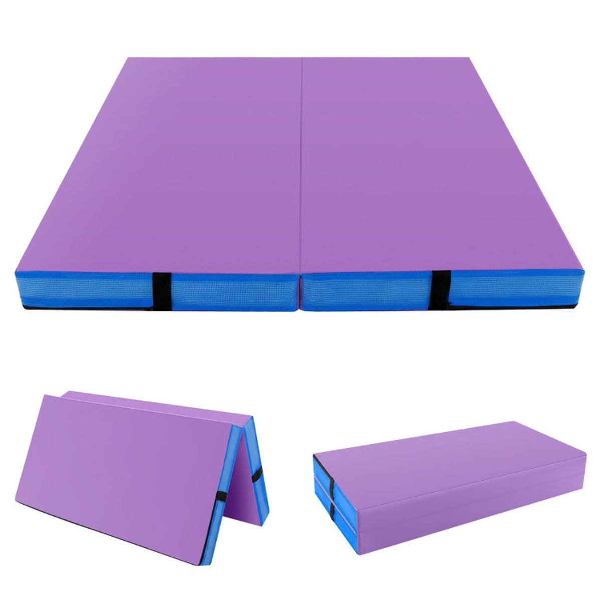 Airfind 4 x 4 FT Bi-Folding Gymnastic Tumbling Mat with Carry Straps and Washable Cover, 4 Inch Thick Foam Exercise Mat, Purple