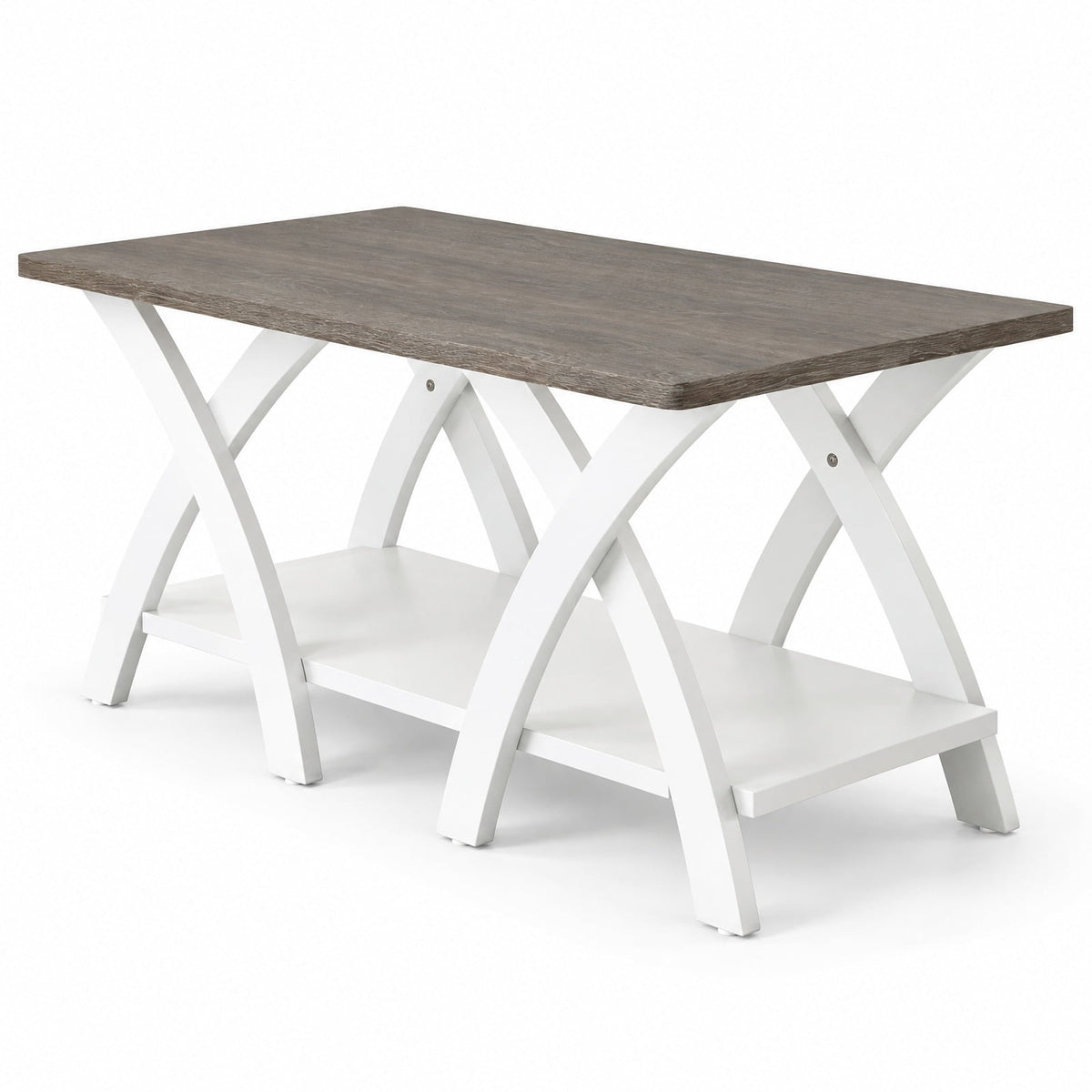 Airfind 40 Inch Farmhouse Wooden Coffee Table with Storage Shelf with X-shaped Legs, 155 lbs Capacity, Rubber Wood Plywood MDF Frame, Gray
