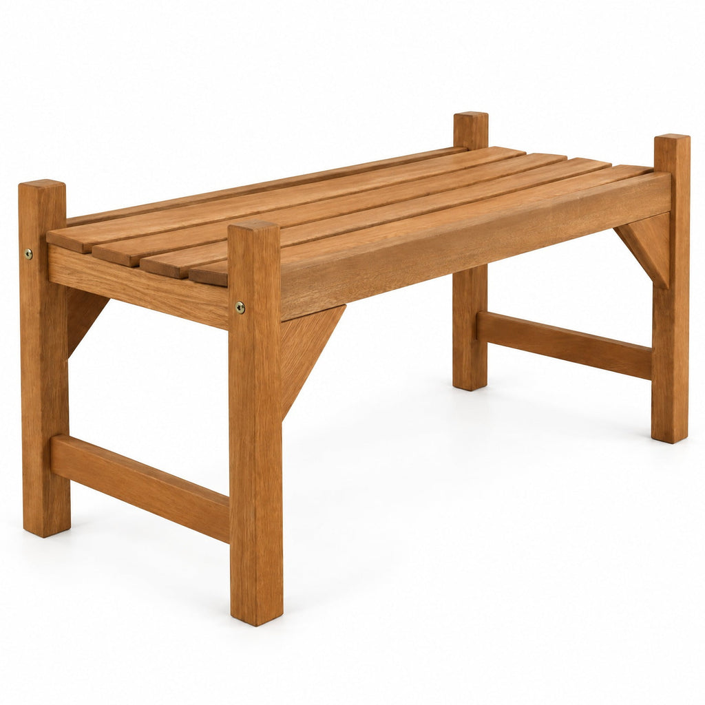 Airfind 40 Inch Outdoor Bench with Slatted Contoured Seat for Deck Entryway-1 Piece, 530 lbs Capacity, Solid Hardwood Frame, Natural