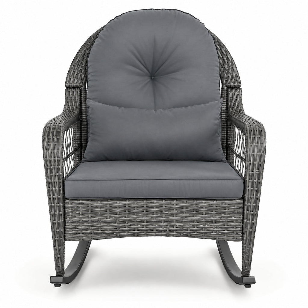 Airfind 400 LBS Patio Rattan Rocker Chair with Anti-Tip Stoppers and Thick Cushions for Porch, 400 lbs Capacity, 25 x 29 x 34 Footprint, Gray