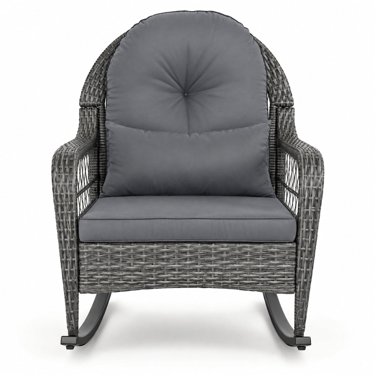 Airfind 400 LBS Patio Rattan Rocker Chair with Anti-Tip Stoppers and Thick Cushions for Porch, 400 lbs Capacity, 25 x 29 x 34 Footprint, Gray