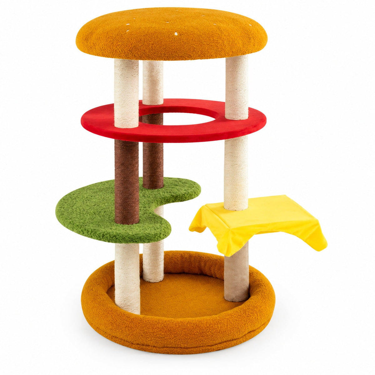 Airfind 42 Inch Tall Modern Cat Tree Multi-Level with Padded Perch and Cat Bed, 22 lbs Capacity, 24in x 42in (Dia. x H) Perch Footprint, Yellow
