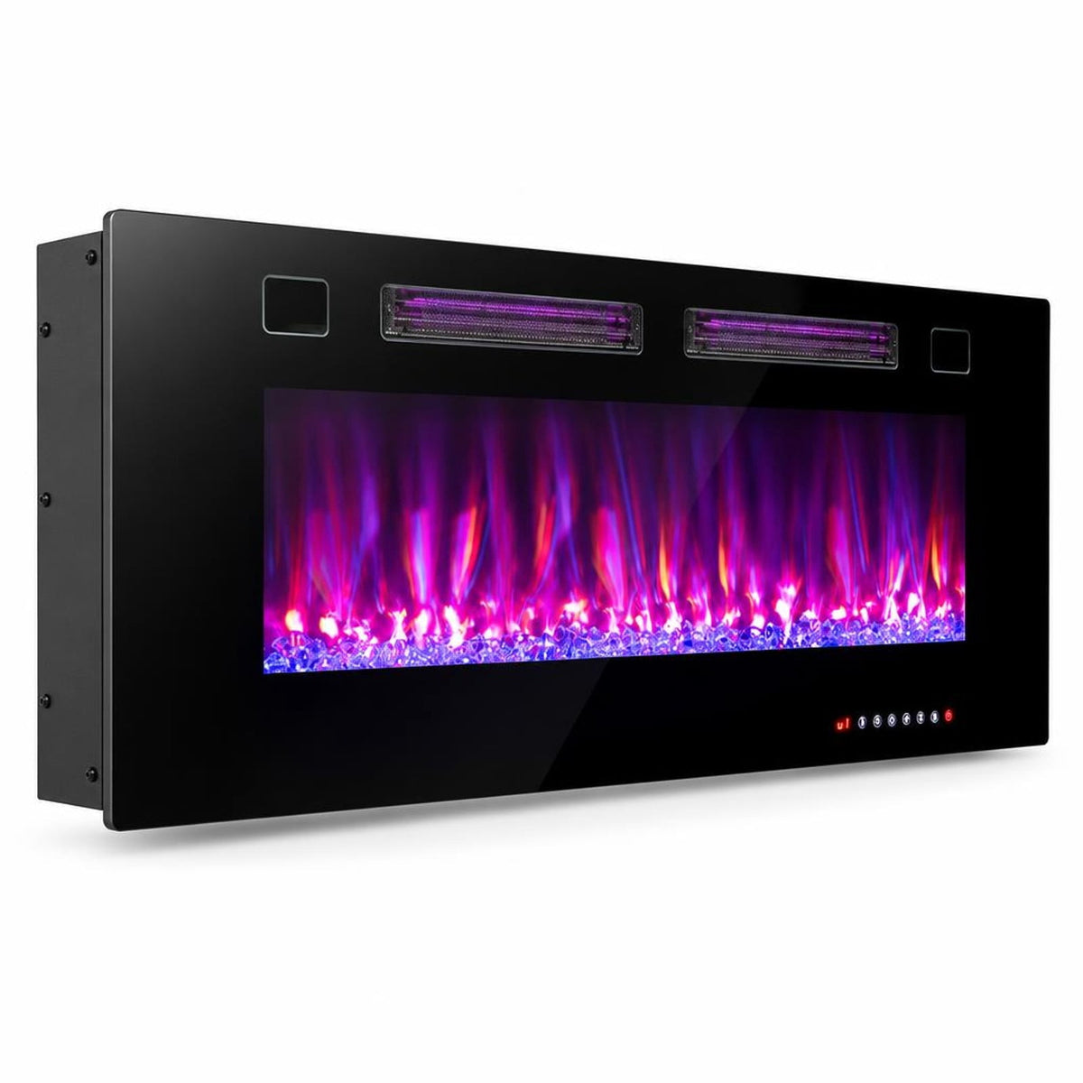 Airfind 42 Inch Ultra-Thin Electric Fireplace with Decorative Crystals and Smart APP Control-42 inch, Steel Tempered Glass 42 Inch: Frame, Black
