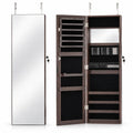 Airfind 43.5 Inch Jewelry Mirror Cabinet with Full-length Mirror and Adjustable Hangers, MDF Frame, Dark Brown
