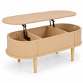 Airfind 43.5 Inch Oval Lift Top Coffee Table with Storage and Fluted Design for Living Room, 200 lbs Capacity, Engineered Wood Solid Wood Frame, Natural