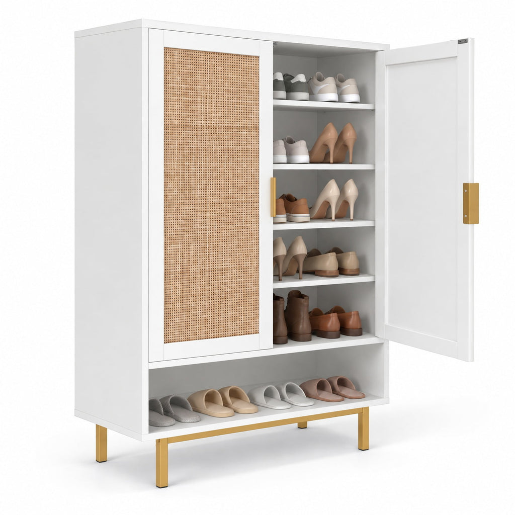 Airfind 43 Inch 6-Tier Tall Shoe Cabinet with Double Doors, 66 lbs Capacity, Engineered Wood Metal Frame, 30in x 14in x 43in Footprint, White