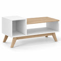 Airfind 43 Inch Coffee Table with Stepped Tabletop and Storage Compartments, 100 lbs Capacity, Engineered Wood MDF Frame, White