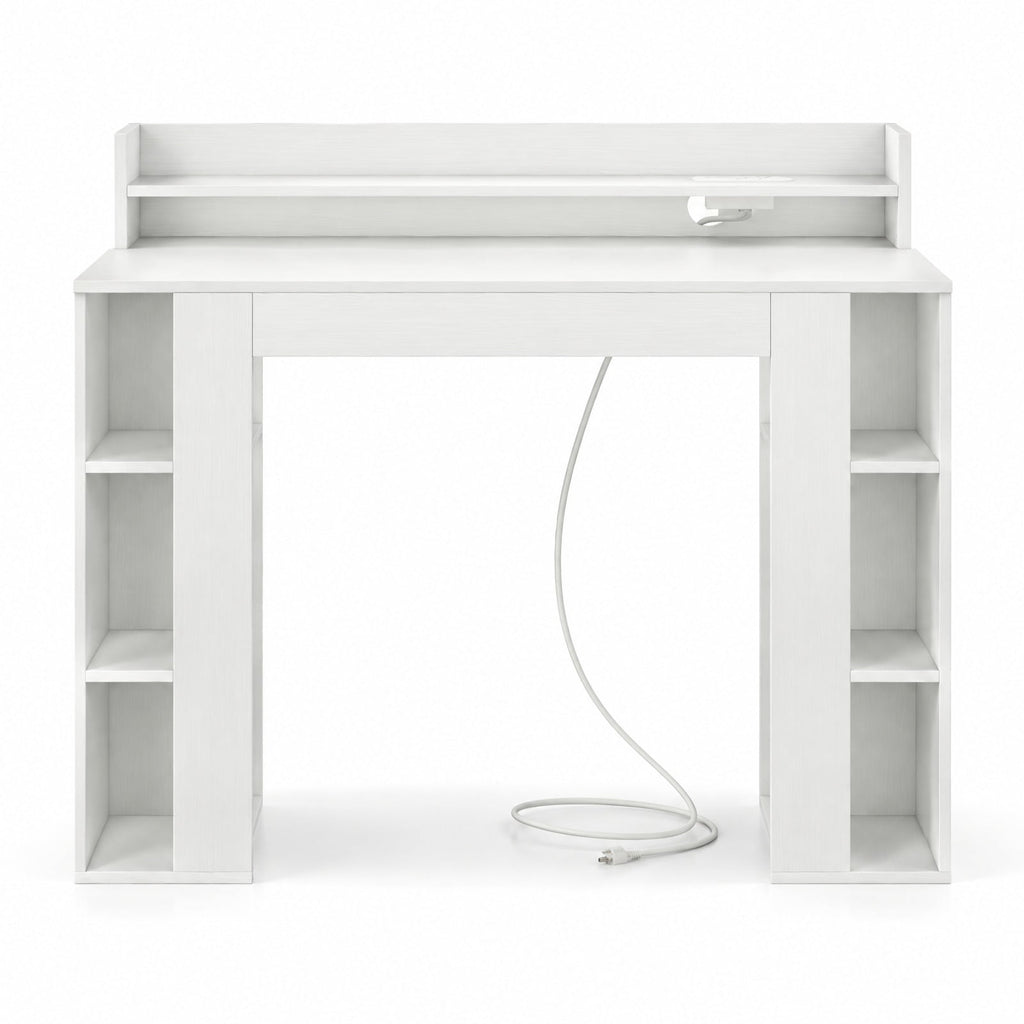 Airfind 43 Inch Computer Desk with Power Outlets and 2 Bookcases, 200 lbs Capacity, Engineered Wood Frame, 43 Inch x 22 Inch x 37 Inch Footprint, White