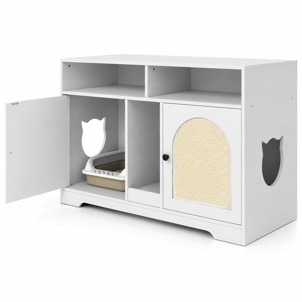Airfind 43 Inches Cat Litter Box Enclosure with Storage and Double Rooms, Engineered Board Frame, 43in x 20in x 29in Footprint, White