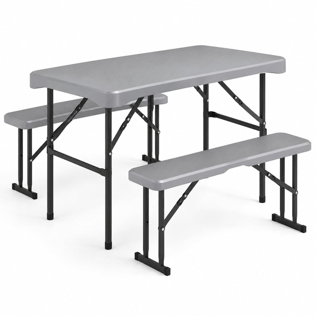 Airfind 44 Inch HDPE Folding Picnic Table Set with 2 Benches, 110 lbs Capacity, HDPE Metal Frame, 44 Inch x 24 Inch x28 Inch Footprint, Grey