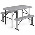 Airfind 44 Inch HDPE Folding Picnic Table Set with 2 Benches, 110 lbs Capacity, HDPE Metal Frame, 44 Inch x 24 Inch x28 Inch Footprint, Grey