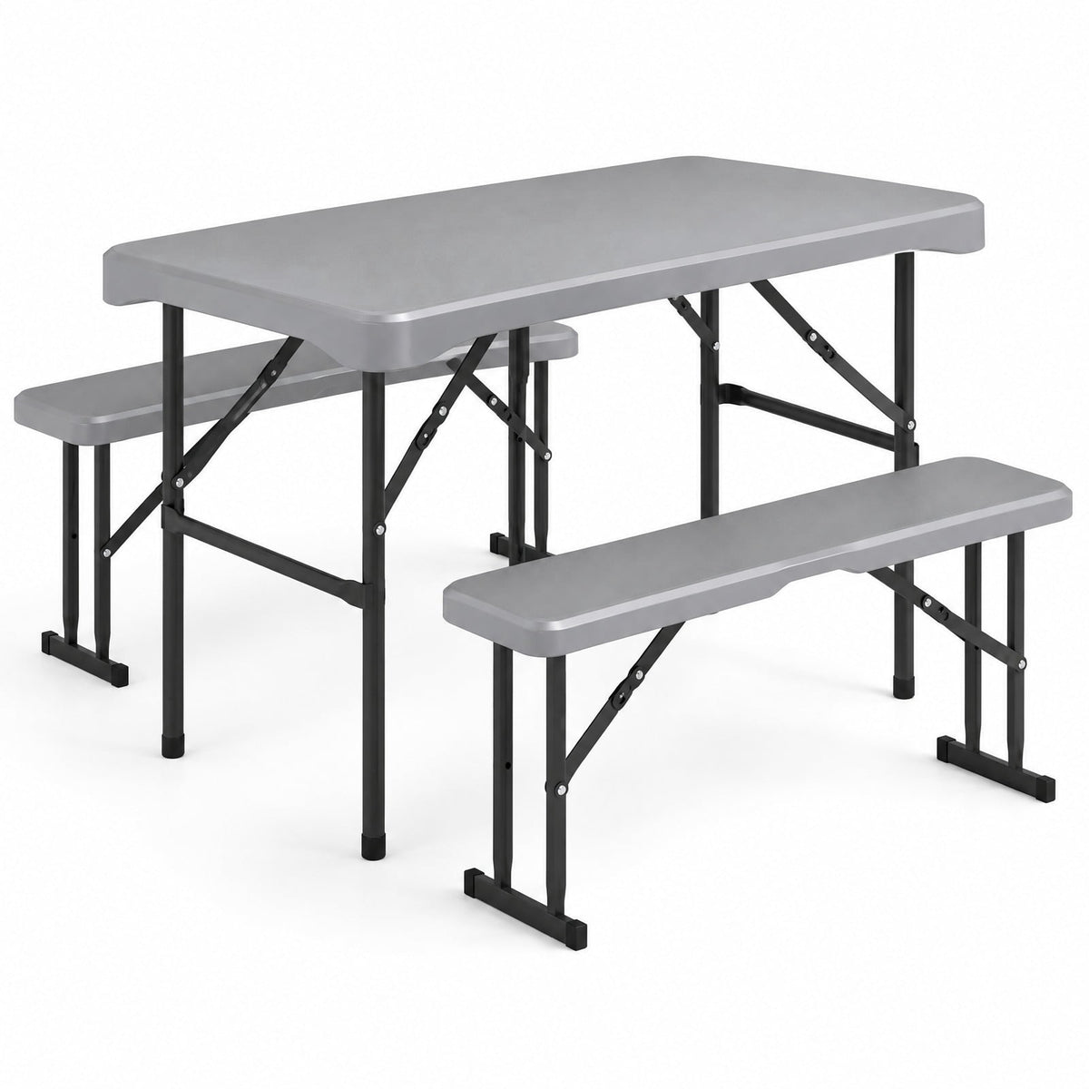 Airfind 44 Inch HDPE Folding Picnic Table Set with 2 Benches, 110 lbs Capacity, HDPE Metal Frame, 44 Inch x 24 Inch x28 Inch Footprint, Grey