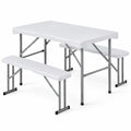 Airfind 44 Inch HDPE Folding Picnic Table Set with 2 Benches, 110 lbs Capacity, HDPE Metal Frame, 44 Inch x 24 Inch x28 Inch Footprint, White