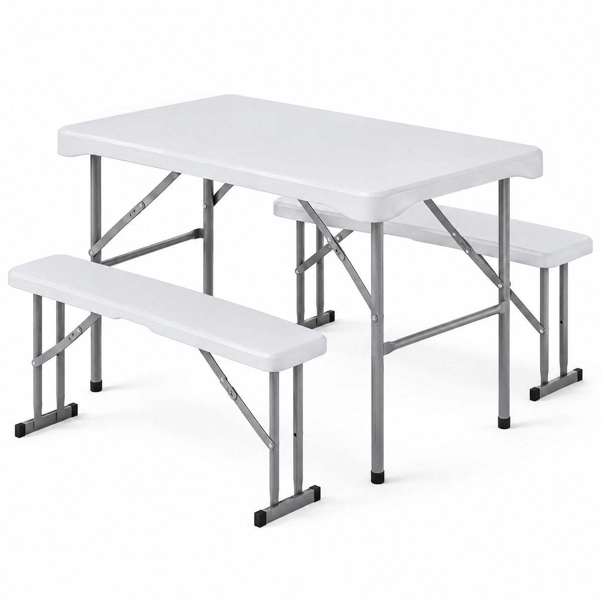Airfind 44 Inch HDPE Folding Picnic Table Set with 2 Benches, 110 lbs Capacity, HDPE Metal Frame, 44 Inch x 24 Inch x28 Inch Footprint, White
