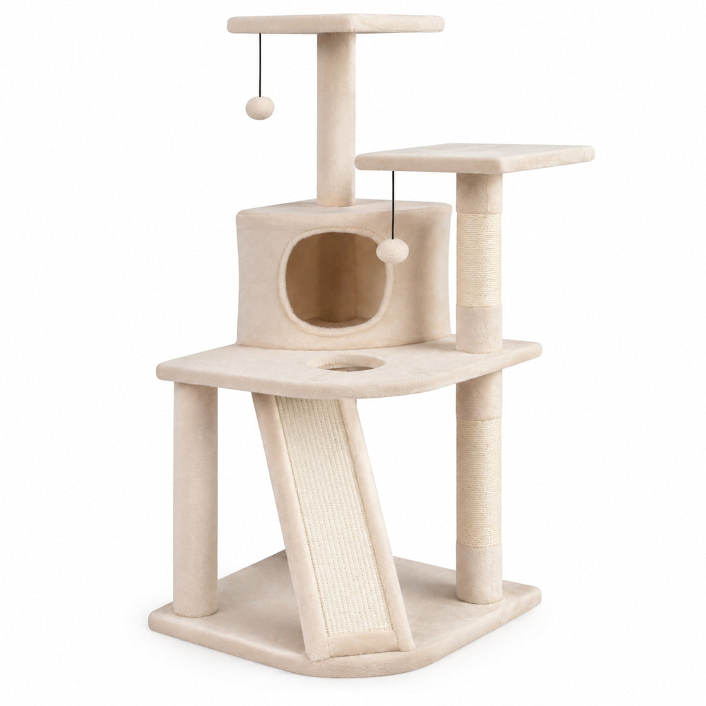Airfind 44 Inch Tall Kitten Tower with Condo and 2 Plush Perches, 22 lbs Capacity, Engineered Wood Sponge Plush Fabric Sisal Frame, Beige