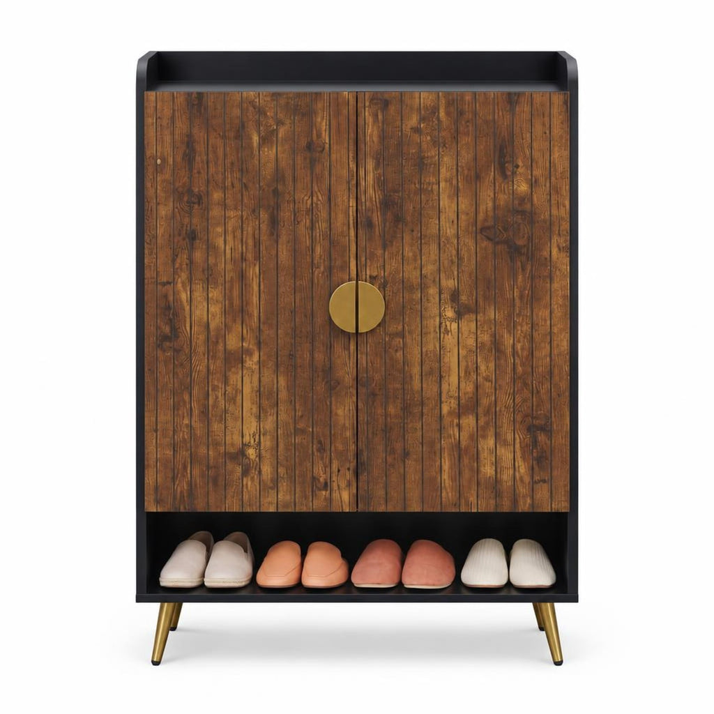 Airfind 44in Tall Shoe Storage Cabinet with 7-Tier Doors and Adjustable Shelves for Entryway, 110 lbs Capacity, Engineered Wood Metal Frame, Brown