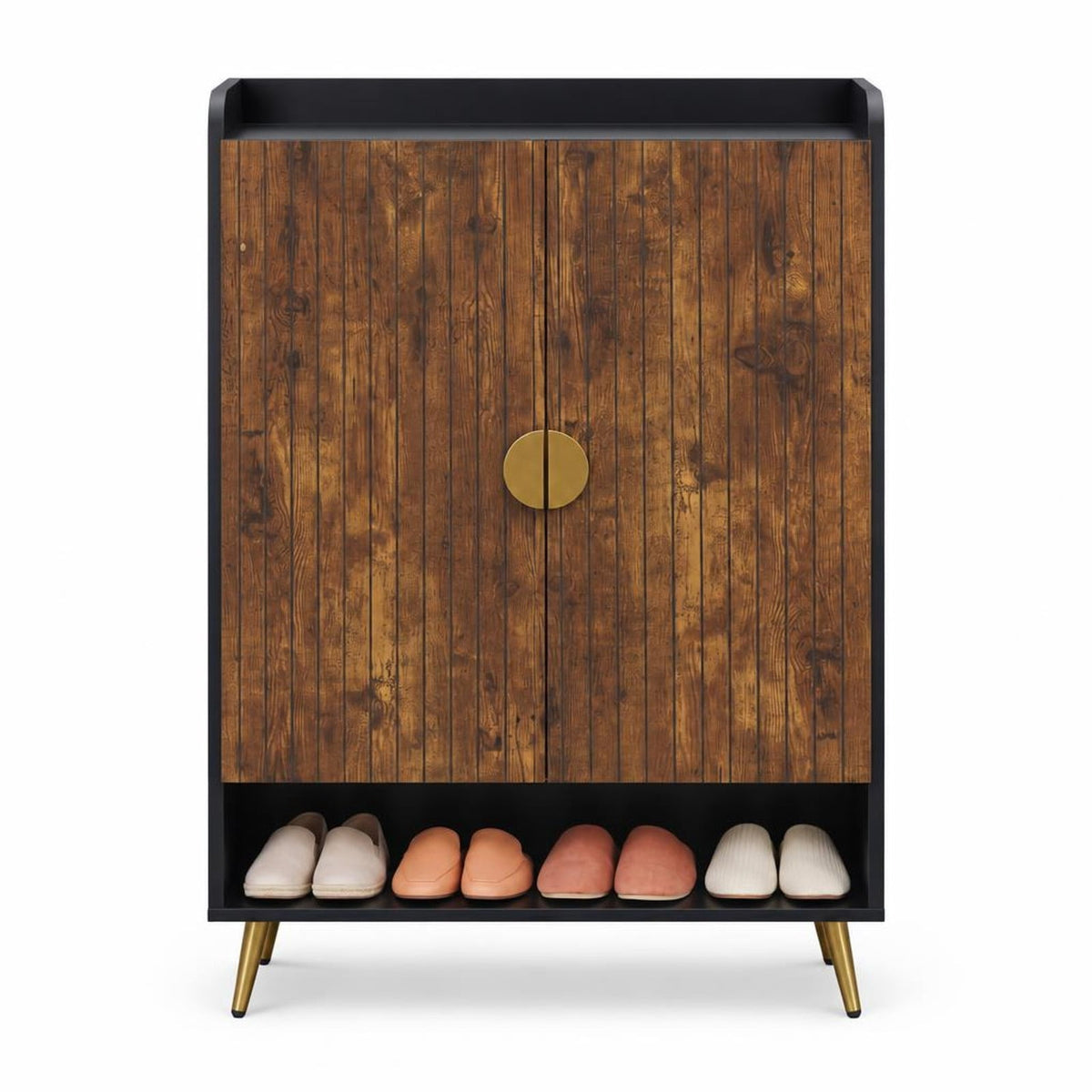 Airfind 44in Tall Shoe Storage Cabinet with 7-Tier Doors and Adjustable Shelves for Entryway, 110 lbs Capacity, Engineered Wood Metal Frame, Brown