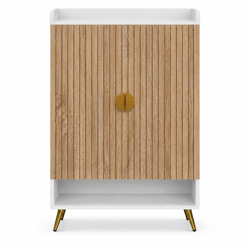 Airfind 44in Tall Shoe Storage Cabinet with 7-Tier Doors and Adjustable Shelves for Entryway, 110 lbs Capacity, Engineered Wood Metal Frame, Natural