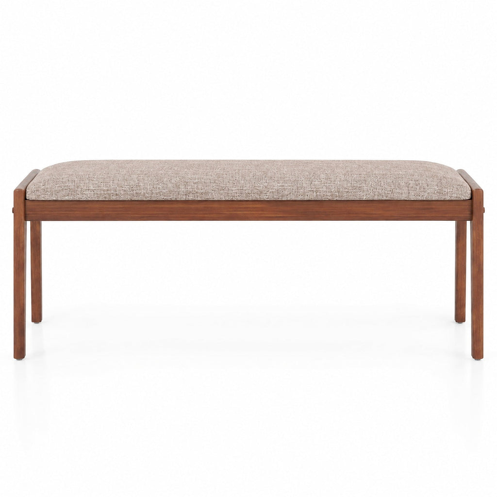 Airfind 45 Inch Farmhouse Backless Bench with Rubber Wood Legs and Fabric Padded Seat, 400 lbs Capacity, 45 x 17 x 19 Footprint, Beige