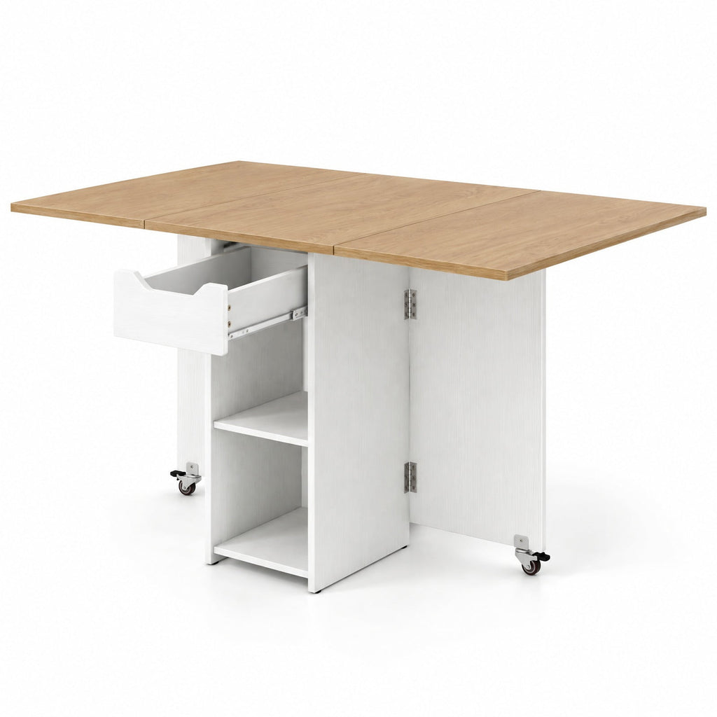 Airfind 47.5 Inch Farmhouse Extendable Wooden Dinner Table with Lockable Wheels, 88 Lbs Each Shelf Capacity, Engineered Board MDF, Natural