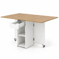Airfind 47.5 Inch Farmhouse Extendable Wooden Dinner Table with Lockable Wheels, 88 Lbs Each Shelf Capacity, Engineered Board MDF, Natural