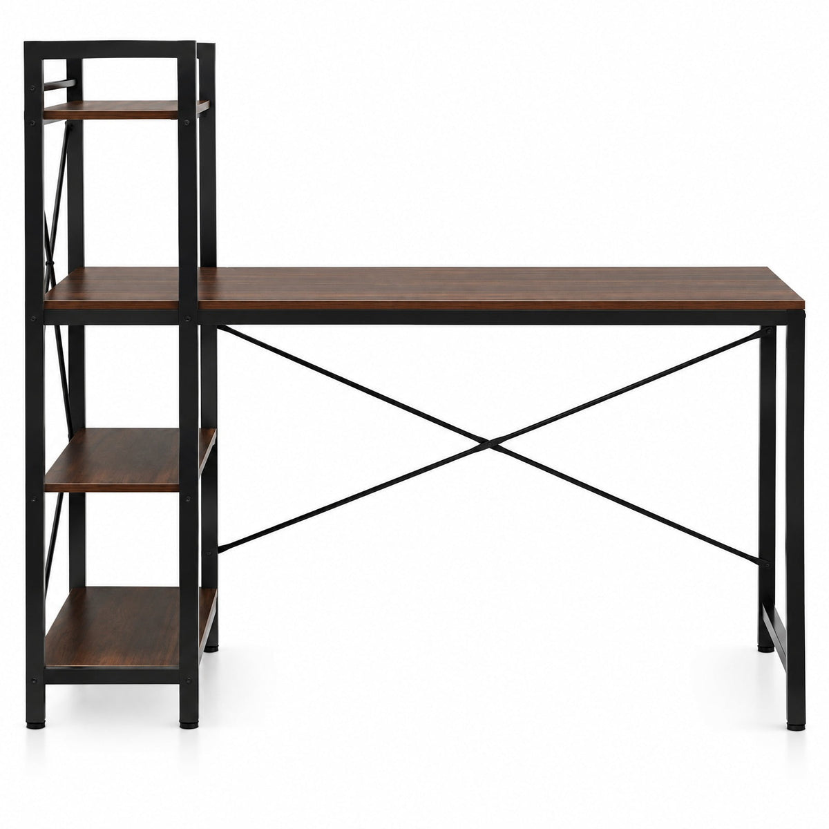 Airfind 47.5 Inch Writing Study Computer Desk with 4-Tier Shelves, P2 MDF Iron Frame, Tan, Product size 47.5in x 24in x 48in (L x W x