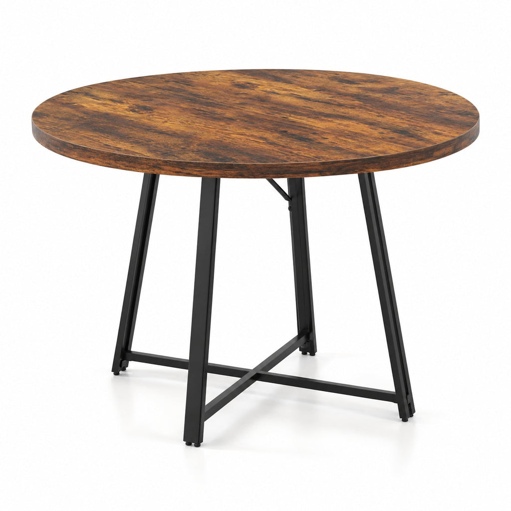 Airfind 47 Inch Dining Table for 4-6 People Round Kitchen Table with Cross Base, 200 lbs Capacity, Metal MDF Frame, 47 x 30.5 Footprint, Brown