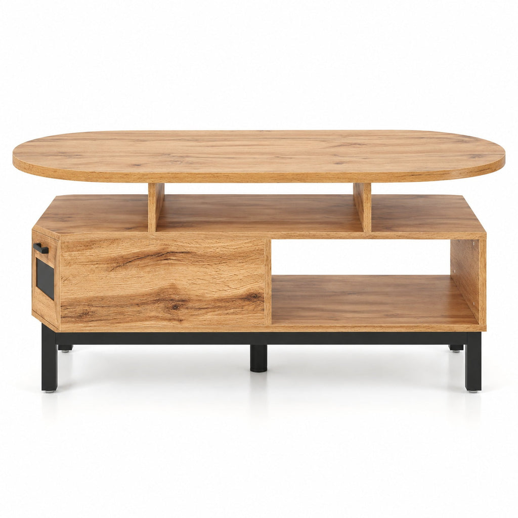 Airfind 47 Inch Oval Coffee Table with Storage and Open Compartments for Living Room, 110 lbs Capacity, Engineered Wood MDF Frame, Natural