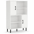 Airfind 47 Inch Storage Cabinet Freestanding Bookcase with 2 Doors and 4 Open Shelves, 176 lbs Capacity, Engineered Wood MDF Metal Frame, White