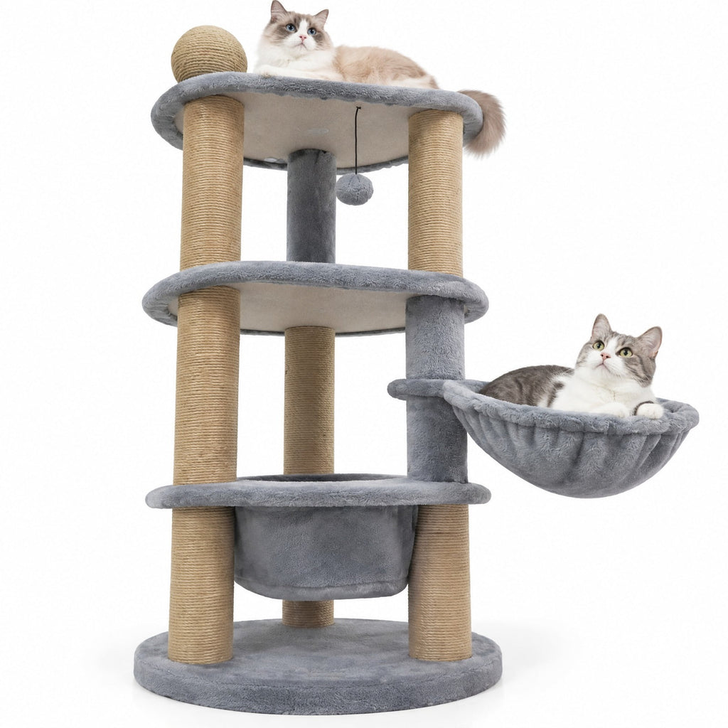 Airfind 47 Inches Tall Cat Tower with Cat Nest and Scratching Posts, 33 lbs Capacity, Engineered Board Plush Jute Total Height 47 Base Frame, Gray