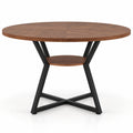 Airfind 47in Round Dining Table for 4 with Storage Shelf, 200 lbs Capacity, MDF Metal Frame, 47in x 30in Footprint, Brown