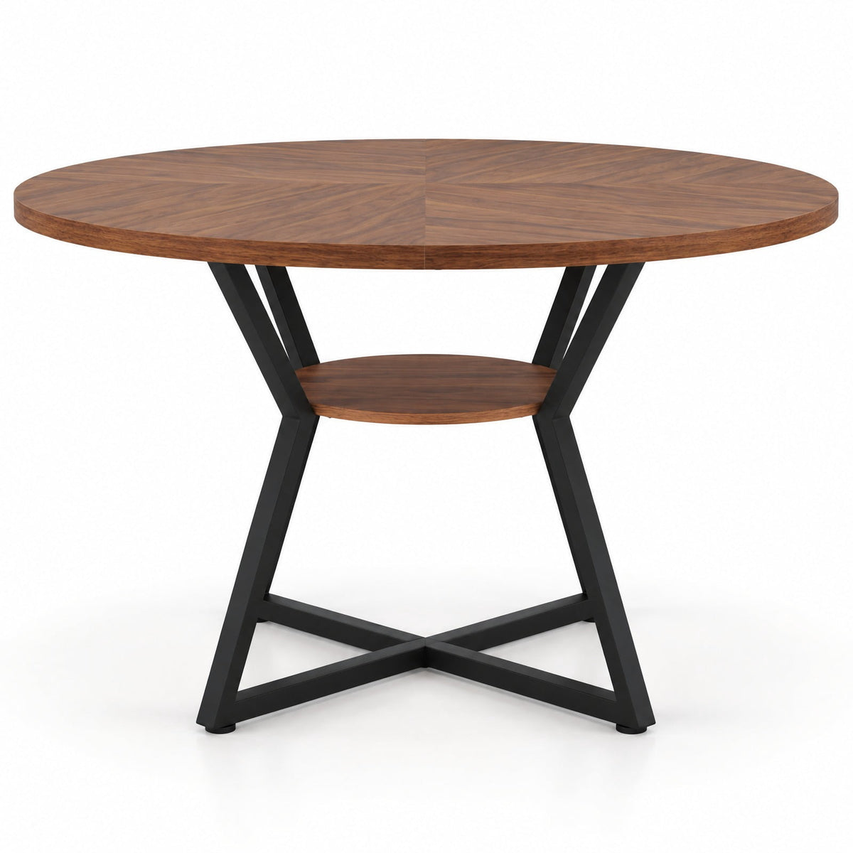Airfind 47in Round Dining Table for 4 with Storage Shelf, 200 lbs Capacity, MDF Metal Frame, 47in x 30in Footprint, Brown