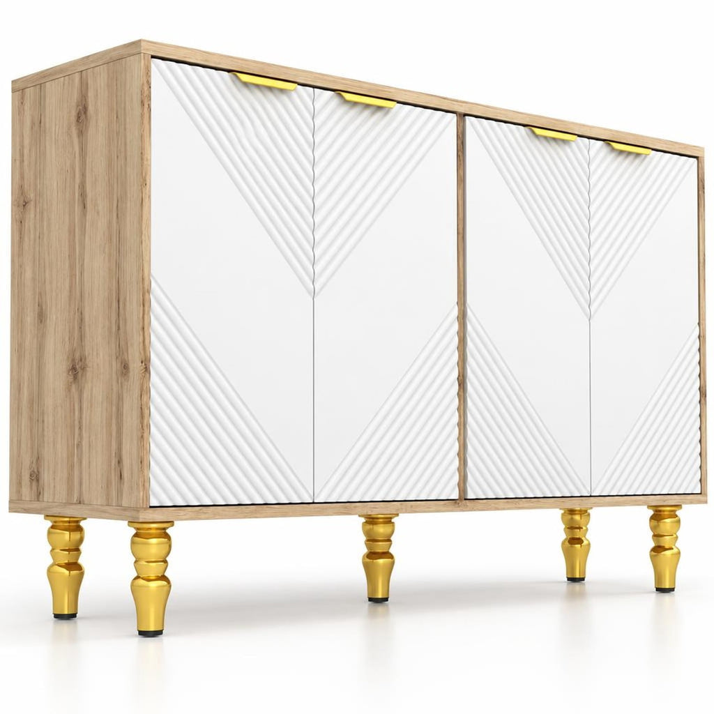 Airfind 47 Sideboard Buffet Cabinet with 4 Chevron Fluted Doors Anti-Toppling Devices for Kitchen, Natural